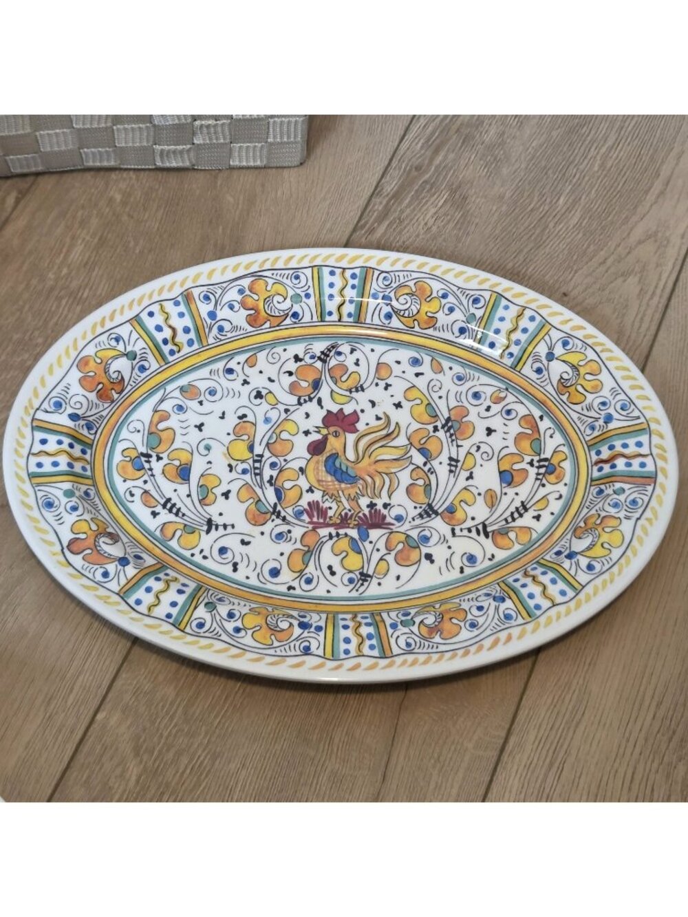 Le Cadeaux Rooster Golden Yellow & White Large Melamine Serving Platter